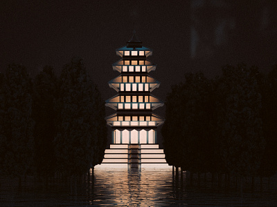 temple (night) 3d render adobe dimension reflection temple water