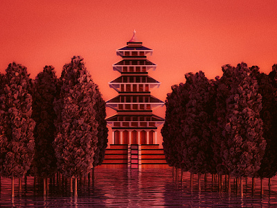 temple (dusk) 3d render adobe dimension reflection temple water