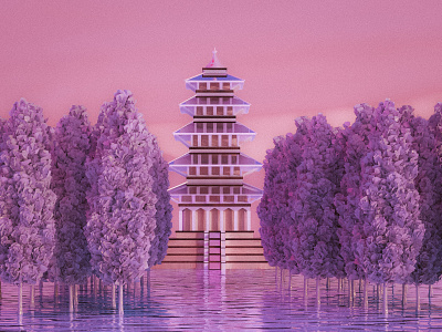 temple (dawn) 3d render adobe dimension reflection temple water