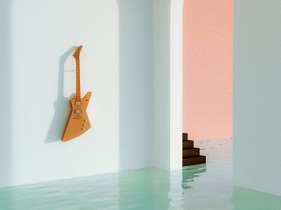 gold guitar 3d render adobe dimension electric guitar gold reflection water