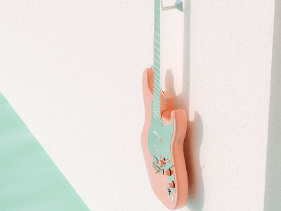 pink guitar 3d render adobe dimension electric guitar reflection water