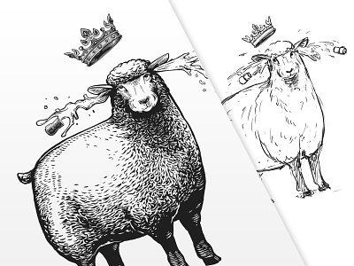 Lena animal animal illustration black and white crown engraving graphic illustraion illustration labeldesign queen sheep vector