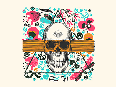 D_Flower death engraving flower geometry nature print skull t shirt vector