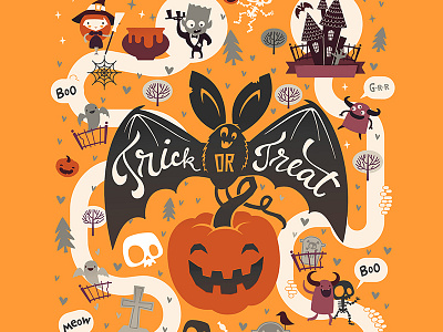 Halloween Map (fragment) calligraphy flat halloween lettering map maze road