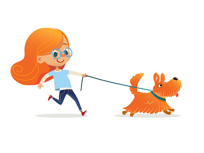 Redhead cute dog girl illustration vector walk