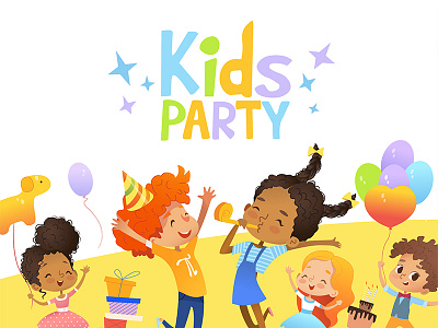 Kids Party balloons birthday flayer happy illustartion invitaion kids party vector