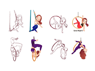 Stickers set acrobatics design girl hoop illustration promo sticker set stretching yoga