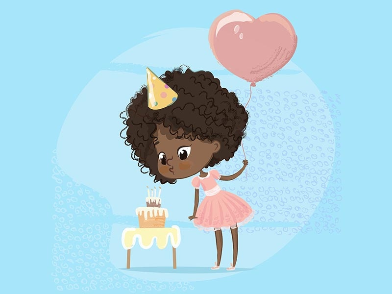 Birthday Party Girl children book illustration balloon birthday party birthday cake cute girl birthday party charcter birthcard