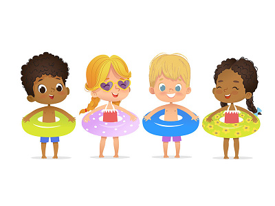 Summer Kids. Pool Party african american child character children costume foxyimage girl illustration kids party pool boys and girls pool party pool party clipart school summer kids swim kids vector