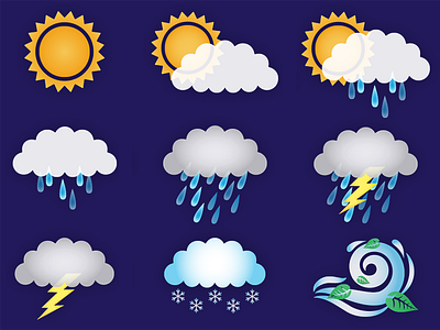 Weather Icons cloud gradient iconography icons illustration rain sun weather
