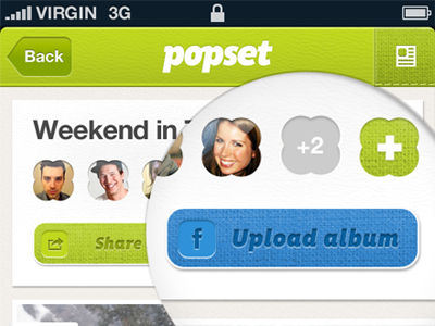 Popset iPhone App - Story Feed facebook green group albums group diaries interface iphone mobile albums photo chat ui