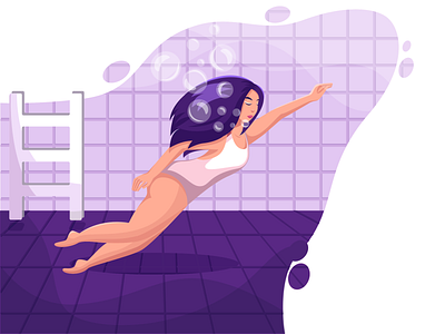 Diving girl character flat girl illustration pool swim swimming vector water web