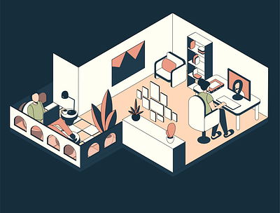 Balcony room art balcony boy character conference dark girl home office illustration isometric isometric illustration isometry leaf light room vector video call work workspace