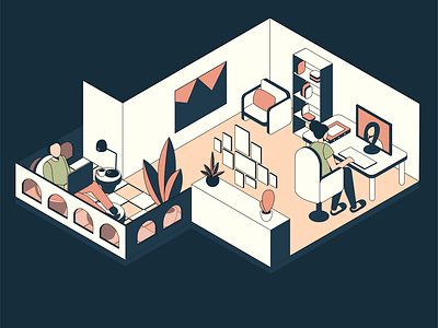 Balcony room art balcony boy character conference dark girl home office illustration isometric isometric illustration isometry leaf light room vector video call work workspace