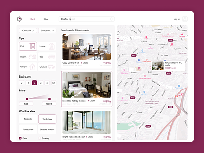 Real Estate Web App apartment booking cherry filters flat map minimalists pink real estate rent rental search vacation web