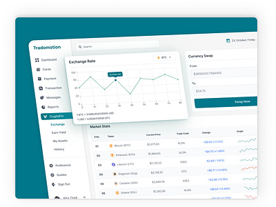 Tradomotion - Fintech Application Interface Design app design bitcoin clean crtpto trading crypto dashboard design dezzlab earn yeild exchange financial dashboard fintech fintech application interface minimal payment product design transaction ui design websiite design