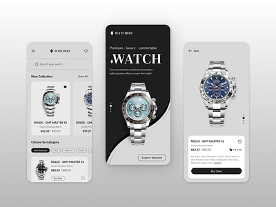 Luxury Watch Shop App Design. app design brand clean dezzlab e commerce elegance luxuary minimal new online shopping online store product design shopping shopping app ui design ux watch