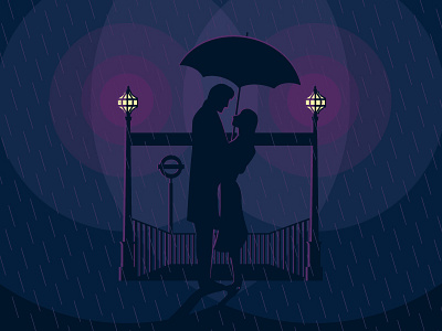 London scene character couple light london night purple rain romantic shadow umbrella