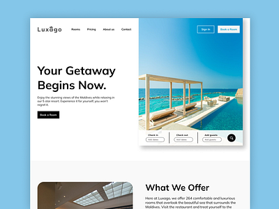 Luxago - Hotel Landing Page accommodation book room booking holiday hotel landing page luxury maldives minimal reservation resort travel travelling ui water web design website
