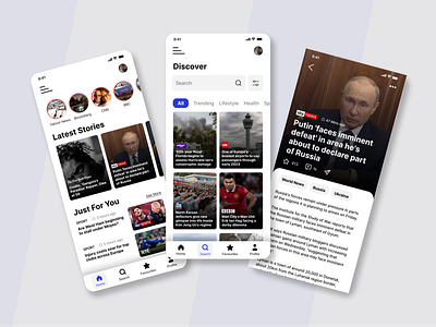 News App - Mobile Design app articles design events feed homepage lastest news minimal mobile news newsfeed newsletter paper popular reading social app sports stories ui white