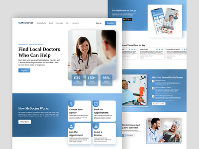 MyDoctor - Website Landing Page appointment booking branding clinic communities doctor google ux health healthcare homepage hospital irish landing page medicine mockup online doctor patient pharmacy ui website