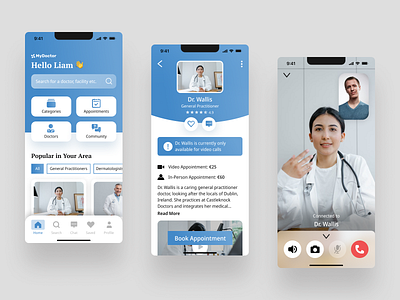 MyDoctor - Mobile App Design app appointment booking branding call doctor health healthcare hospital irish logo medicine minimal mobile modern online doctor pharmacy product page ui video call