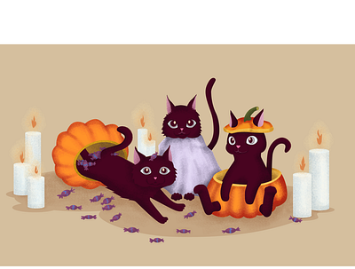 Kittens autumn candies candles cats fun game halloween illustration illustrator kittens pumpkin vector