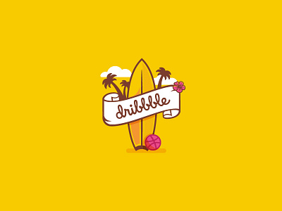 Juicy Summer ball beach bright dribbble hello juicy. logo palm sand summer surf yellow