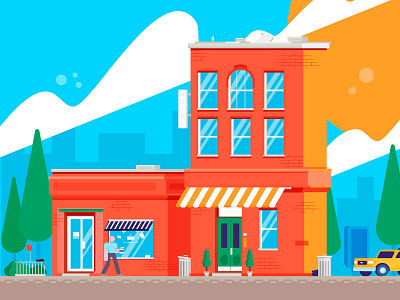 Sunny day blue bright character design dribbble flat illustration summer yellow
