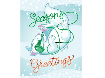 Season's Greetings - Puppy With Scanner barcodescanner card cards christmas comma commercialillustration dog holiday pets print seasonsgreetings secular holiday typography
