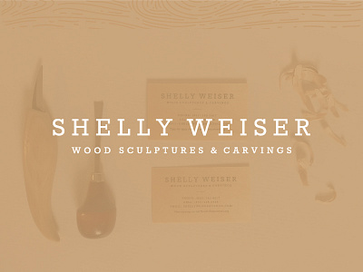 Shelly's Carvings brand business cards identity logo wood