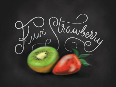 Kiwi Strawberry chalkboard drawing fruit hand lettering photoshop