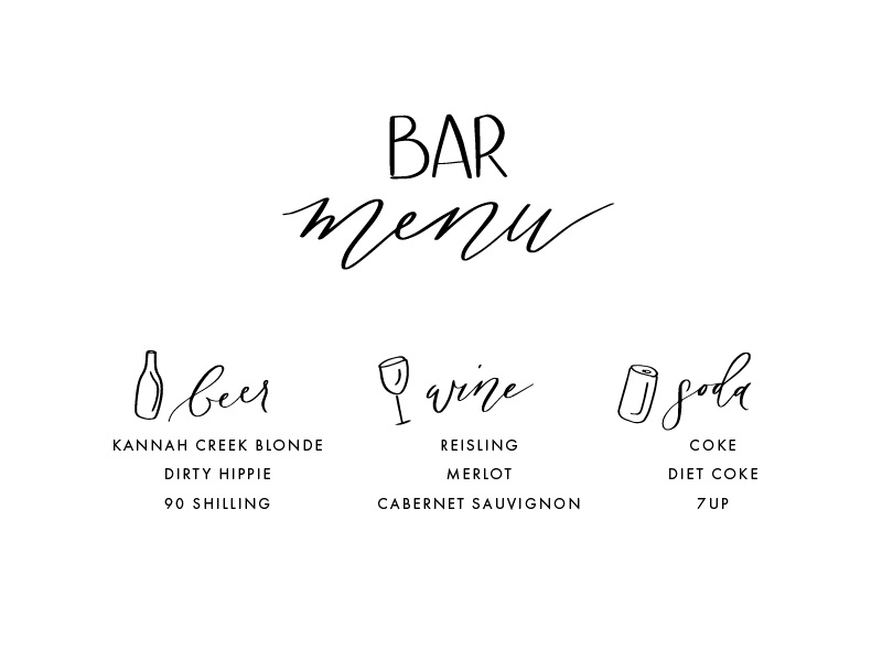 Wedding Signage illustration bar menu wedding sign wedding script hand lettering