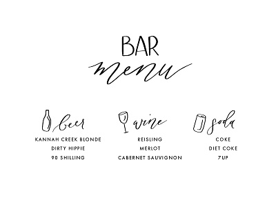 Wedding Signage bar menu hand lettering illustration script wedding wedding sign