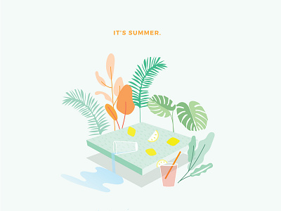 Summer color illustration lemon perspective plants summer