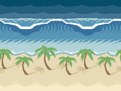 Pixel Paradise 16 appared bit illustration palm pixel repeat trees wave