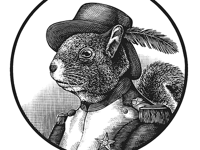 The Squirrel Logo artwork etching illustration line art scratchboard woodcut