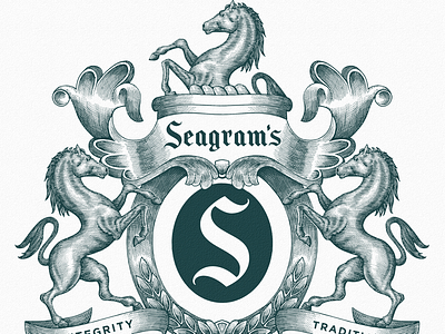 Seagrams Crest Logo artwork engraving etching line art logo pen and ink scratchboard woodcut
