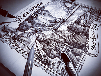 Revenge Rum artwork etching illustration illustrator inkart line art scratchboard steven noble woodcut