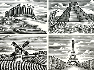 Woodcut Landscape Illustrations