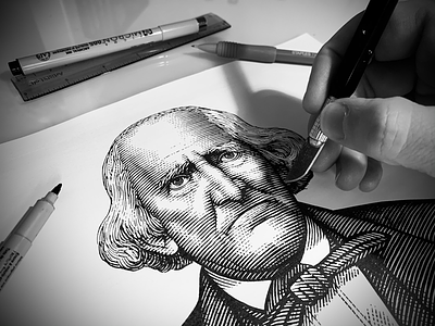 Abe Overholt Portrait illustration. etching illustration line art portrait portraiture scratchboard woodcut