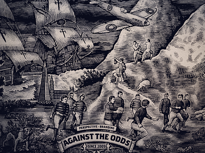 Against the Odds illustration created for Perspective Branding illustrations line art logo scratchboard woodcut steven noble woodcut