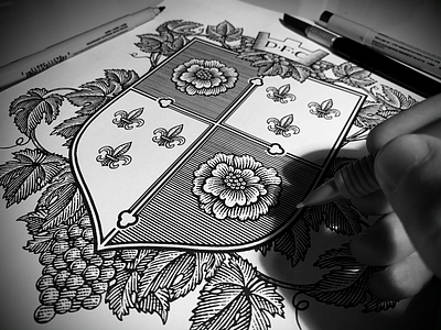 DFC Crest illustrated by Steven Noble artwork coat of arms crest etching illustration line art pen and ink scratchboard steven noble woodcut