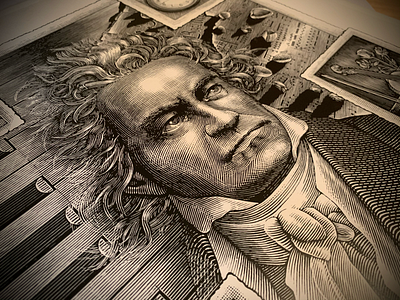 Ludwig van Beethoven Portrait Engraving engraving line art pen and ink people portrait portraiture scratchboard steven noble woodcut