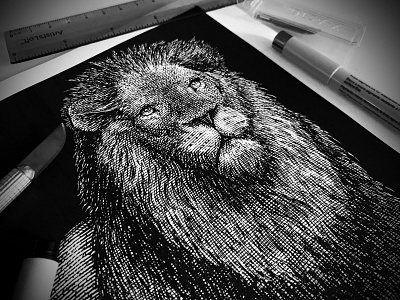 Lion Scratchboard Woodcut