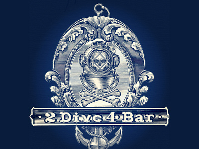 2 Dive Bar Logo engraving illustration ink art line art linocut logo pen and ink steven noble woodcut woodcuts