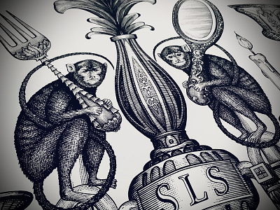SLS Hotel Logo artwork design engraving etching illustrator linocut pen and ink steven noble woodcut woodcuts