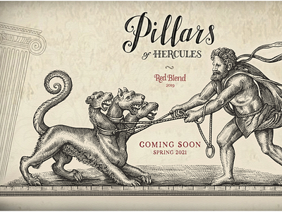 Pillars of Hercules artwork branding engraving illustrator line art linocut logo pen and ink steven noble woodcut