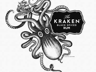 Kraken Rum Illustration by Steven Noble artwork design engraving etching illustration line art logo scratchboard steven noble