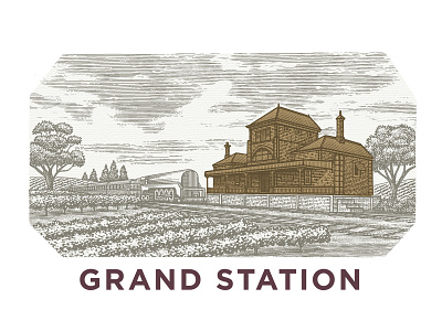 Grand Station artwork design engraving etching illustration ink line art logo pen and ink scratchboard steven noble woodcut